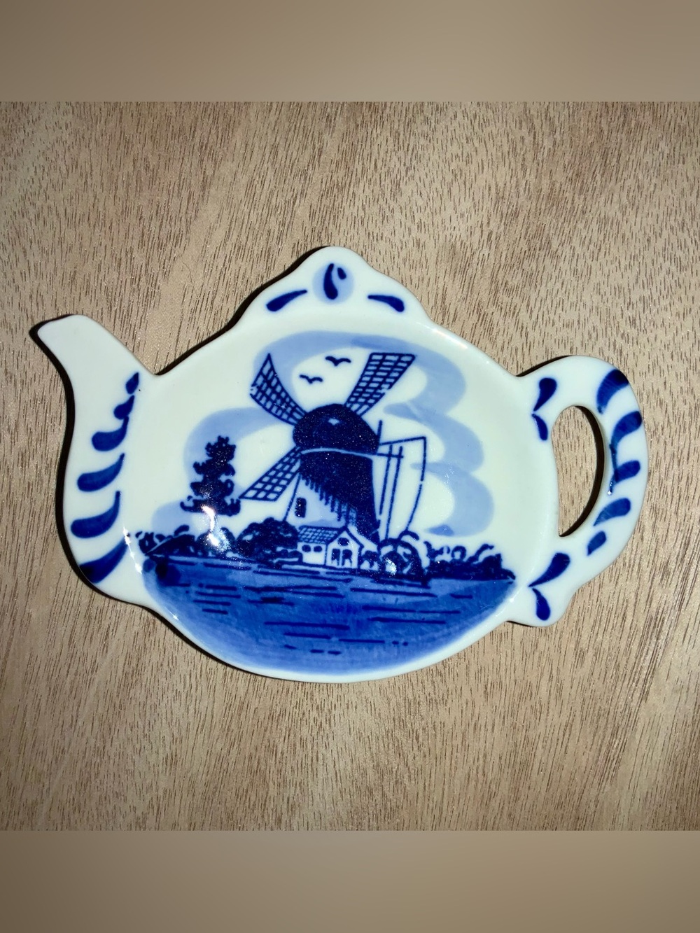 Delft Blue Windmill Teabag Holder Hand Painted Holland Ceramic Dish Vintage